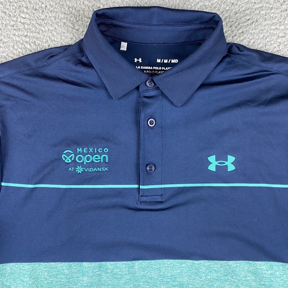 Under Armour Polo Shirt Men Medium Teal The Playoff Performance Mexico Open Golf